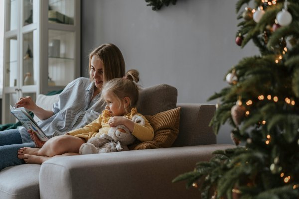 mother and daughter in a cozy room